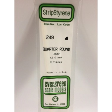 249 Evergreen Пруток пластиковый четверть круга 2,0 мм, 3 шт/уп