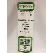 250 Evergreen Пруток пластиковый четверть круга 2,5 мм, 3 шт/уп
