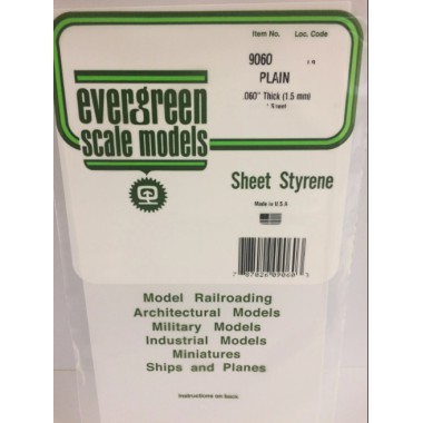 9060 Evergreen Белый пластик 1,5 мм, 1 лист 15х30 см
