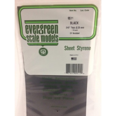 9511 Evergreen Черный пластик 0,25 мм, 4 листа 15х30 см