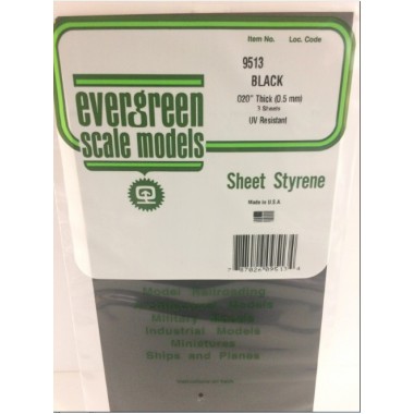 9513 Evergreen Черный пластик 0,5 мм, 3 листа 15х30 см