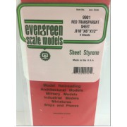 9901 Evergreen Красный прозрачный пластик 0,25 мм, 2 листа 15х30 см