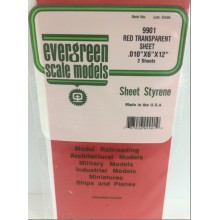 9901 Evergreen Красный прозрачный пластик 0,25 мм, 2 листа 15х30 см