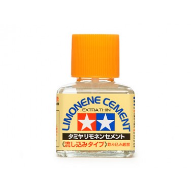 87134 Tamiya Клей Lemonene (Extra Thin Cement) - жидкий клей с тонкой жёсткой кисточкой (с запахом лемона), 40 мл.